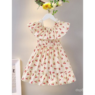 Girls dress 2023 Summer cherry printed sweet suspender Princess Dress cute Korean style dress factory direct sales 3RP2