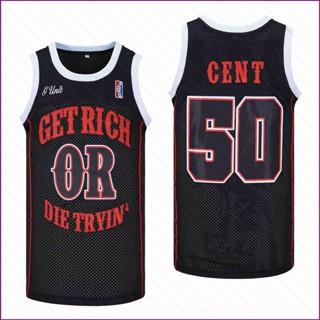 Yx Cent Get Rich Or Die Trying No.50 เสื้อกีฬาบาสเก็ตบอล พลัสไซซ์ สําหรับผู้ชาย และผู้หญิง