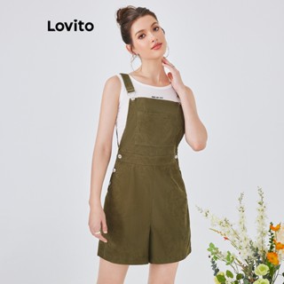 Lovito รอมเปอร์ลำลอง สีพื้น มีกระเป๋า สำหรับสตรี  L54ED117 (เขียวทหาร)