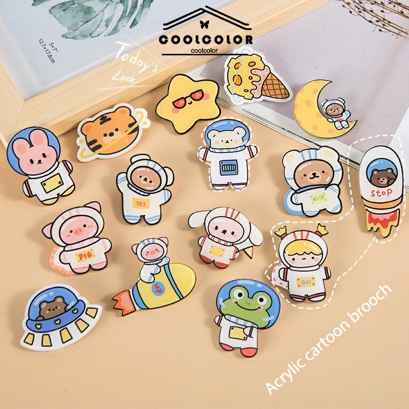 ในไทย💖1บาทเข็มกลัดลายการ์ตูนสัตว์อะคริลิคเลือกลายได้น่ารักและเกาหลีเด็กนักเรียนสำหรับผู้หญิง