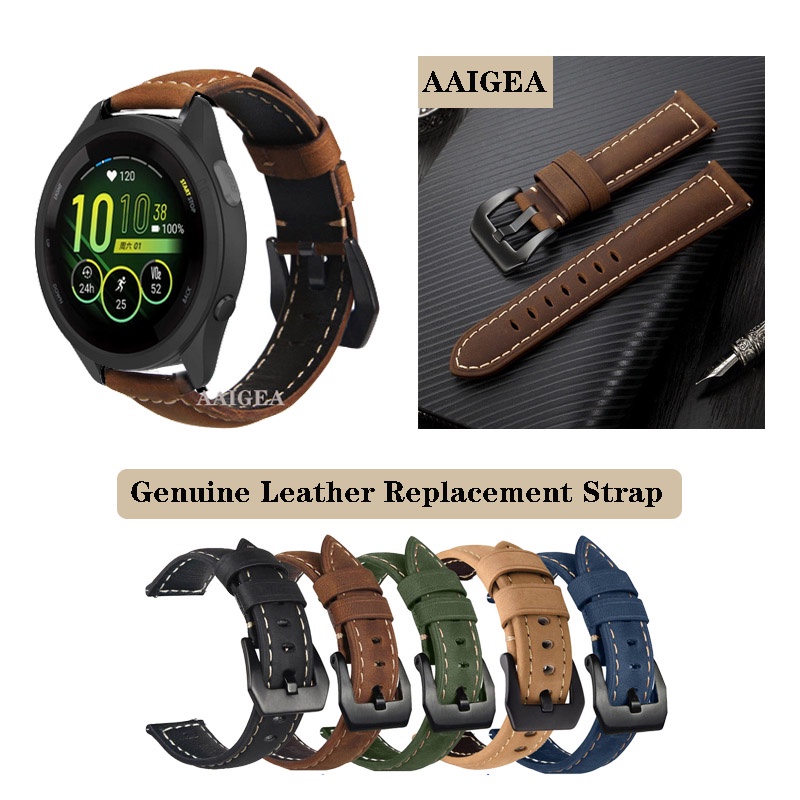 20 มม.22 มม.ใหม ่ Crazy Horses Cowhide หนังสําหรับ Garmin Forerunner 165 255 265 245 645 Vivoactive 3 4 Venu Sq 2 Quick Release Band