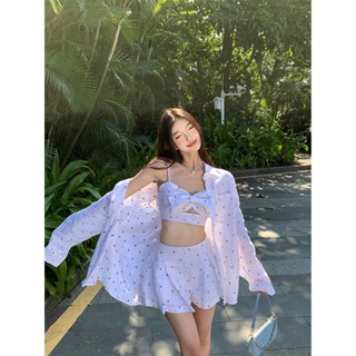 ✨🍑🍃ชุดใส่ไปทะเล เสื้อ + เสื้อกั๊กเซ็กซี่  + กางเกงขาสั้น ฤดูร้อนแสนหวาน