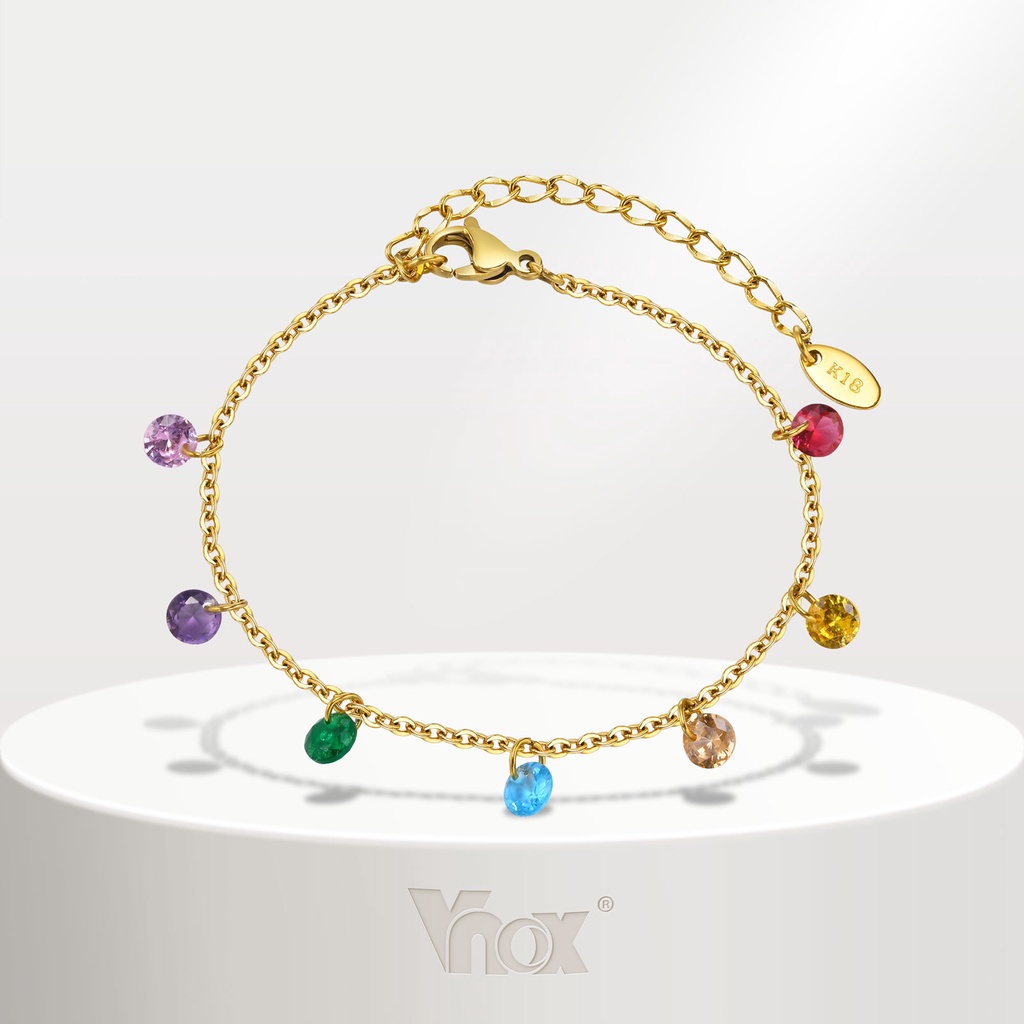 Vnox สร้อยข้อมือโซ่ สเตนเลส 18K ประดับเพทาย สีทอง เหมาะกับฤดูร้อน สําหรับผู้หญิง
