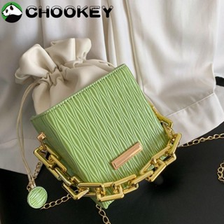 Chookey กระเป๋าถือ กระเป๋าสะพายไหล่ หนัง Pu ทรงบักเก็ต ความจุสูง สีพื้น สไตล์มินิมอล สําหรับสตรี