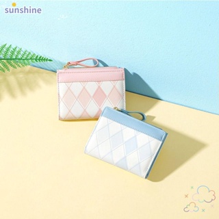 Ssunshine กระเป๋าสตางค์หนัง ใบสั้น มีซิป ขนาดเล็ก น่ารัก จุของได้เยอะ สีตัดกัน สําหรับผู้หญิง