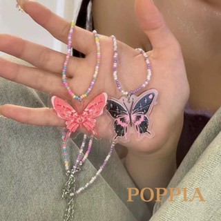 Poppia- สร้อยคอลูกปัด รูปผีเสื้อ สไตล์โบฮีเมียน ฤดูร้อน เครื่องประดับสําหรับผู้หญิง เด็กผู้หญิง