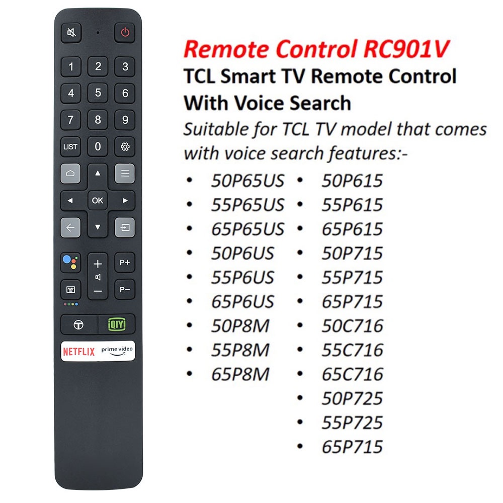 สําหรับ TCL 4K LED Android สมาร์ททีวีใหม่ rc901v fmr6 เสียงรีโมทคอนโทรล wnetflix YouTube Qi Y 65p725