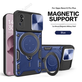  Magnetic Car Ring Holder Case For Oppo Reno 10 Pro Plus 10Pro+ Reno10 Pro Reno10Pro 5G Luxury Armor Shockproof Casing Anti-fall Bumper Slide Push Camera Protect Hard Back Cover