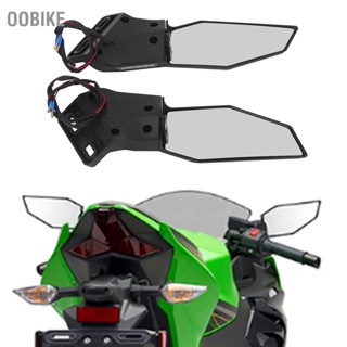 OObike รถจักรยานยนต์ด้านข้างกระจกมองหลังหมุน Wing Fin LED เลี้ยวสัญญาณคาร์บอนไฟเบอร์สำหรับ Ninja 400 650