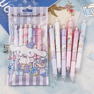 Sanrio Cinnamoroll 0.5 มม. ชุดปากกาหมึกเจล สีดํา เครื่องเขียน 6 ชิ้น/ชุด