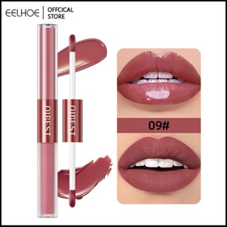 Qibest 2 In 1 Dual-ended ลิปสติก Duo ลิปสติก Liquid Matte ลิปสติก Velvet Lip Tint น้ำหนักเบาเม็ดสีสูงความงามยาวนาน-eelhoe