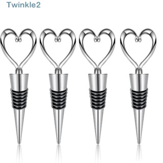 Twinkle จุกปิดขวดไวน์ พลาสติก รูปหัวใจ 4.25 นิ้ว ใช้ซ้ําได้ สีเงิน 4 ชิ้น