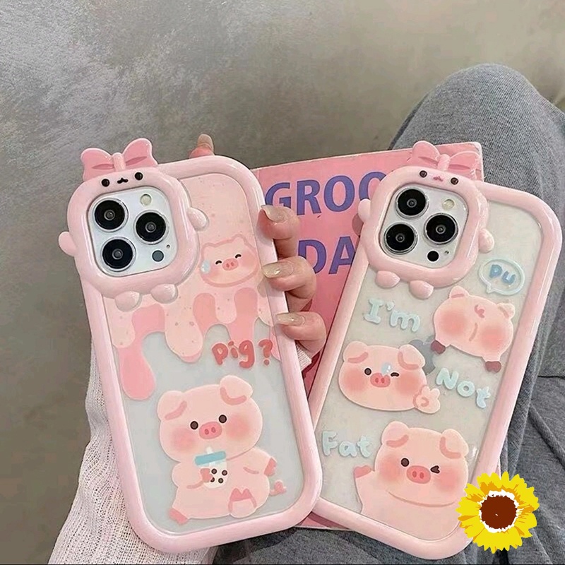 หมูสีชมพูMonster Bowรูปแบบโทรศัพท์นุ่มสำหรับIPhone 11 12 13 14 15 Pro Max 6S 7 8 Plus XS Max XS SE 2020 ป้องกัน