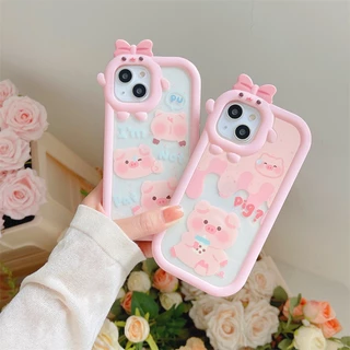 Case for iPhone 11 12 13 14 15 Pro Max 6/8/7 14/15 Plus X/XS Max SE ลายการ์ตูนมอนสเตอร์ ประดับโบว์ เคสเคลือบนิ่ม
