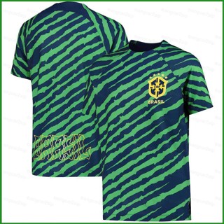 เสื้อยืดแขนสั้น พิมพ์ลายทีมชาติฟุตบอล Brazil Pre-Match Jersey พลัสไซซ์