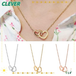 Clever สร้อยคอโช้กเกอร์ สเตนเลส จี้รูปหัวใจคู่ น้ําหนักเบา เครื่องประดับแฟชั่น เรียบง่าย สําหรับผู้หญิง 3 ชิ้น