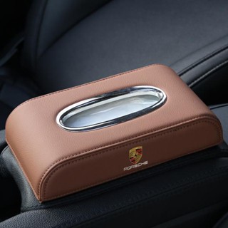 PORSCHE Logo drawer box macan Cayenne Cayman taycan 718 Boxster 911 Panamera car armrest box leather tissue box