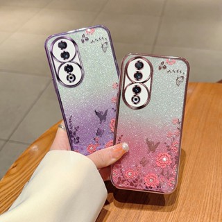 เคสโทรศัพท์มือถือ TPU นิ่ม ลายผีเสื้อ ดอกไม้ ประดับเพชร กลิตเตอร์ สําหรับ Honor 90 50 60 70 80 X50 X40 X9A 9X 9XPro 20 20S