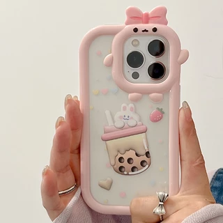 Case for iPhone 11 12 13 14 15 Pro Max 6/8/7 14 15 Plus X/XS Max SE ลายการ์ตูนมอนสเตอร์ ประดับโบว์ เคสเคลือบนิ่ม