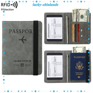 Lucky-ebinlands RFID ปกหนังสือเดินทาง หนัง คุณภาพสูง ป้องกันขโมย แปรงเอกสาร จัดระเบียบ