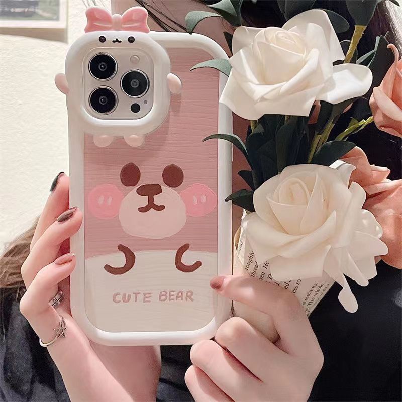 Case for iPhone 11 12 13 14 15 Pro Max 6/8/7 14/15 Plus X/XS Max SE ลายการ์ตูนมอนสเตอร์ ประดับโบว์ เคสเคลือบนิ่ม