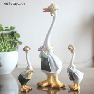 [wellstay1] รูปปั้นเรซิ่น รูปครอบครัวเป็ด สไตล์โมเดิร์น สําหรับตกแต่งบ้าน สวน