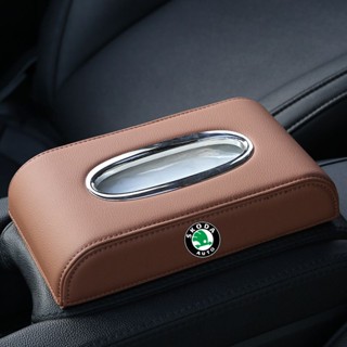 Skoda Logo Paper Box Car Armrest Box Leather Material Tissue Box