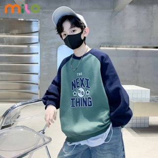 Milo เสื้อกันหนาวลําลอง แขนยาว คอกลม พิมพ์ลายตัวอักษร ทรงหลวม แฟชั่นฤดูใบไม้ผลิ ฤดูใบไม้ร่วง สําหรับเด็กผู้ชาย