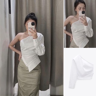Zara 23 เสื้อแขนยาว คอปก ผ่าข้าง ทรงไม่สมมาตร สไตล์ฤดูใบไม้ผลิ2757211