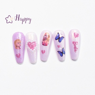 &lt;Happybay&gt; สติกเกอร์ ลายการ์ตูนบาร์บี้ 3D สีชมพู ไล่โทนสี สําหรับตกแต่งเล็บ Diy