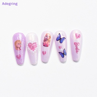 [Adegring] สติกเกอร์ ลายการ์ตูนบาร์บี้ 3D สีชมพู ไล่โทนสี สําหรับตกแต่งเล็บ Diy