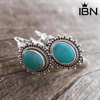 Ibn-1 คู่ ไม่ซ้ําใคร แกะสลัก วงรี เจาะ ห่วง ต่างหู สีฟ้า เทอร์ควอยซ์ โบฮีเมียน ย้อนยุค ต่างหู เครื่องประดับ อุปกรณ์