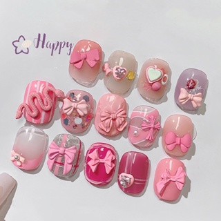 &lt;Happybay&gt; ริบบิ้นโบว์ พลอยเทียม รูปผีเสื้อ 3D สีชมพู สําหรับตกแต่งเล็บ DIY 10 ชิ้น