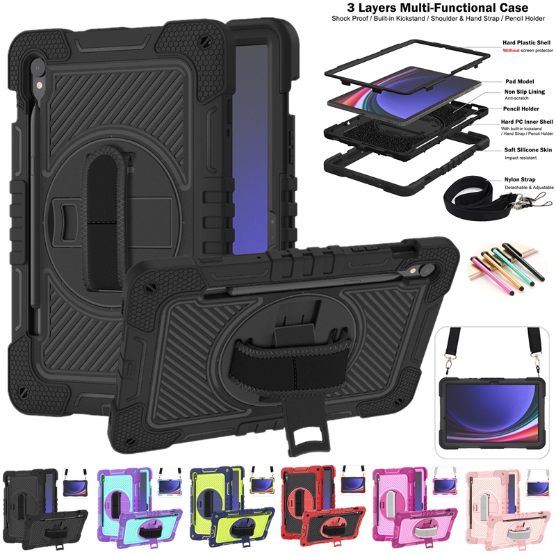 เคสมือถือ แบบแข็ง พร้อมสายคล้อง สําหรับ Samsung Galaxy Tab S7 FE S7 S8 S9+ Plus 11.0 12.4 SM-X710 X7