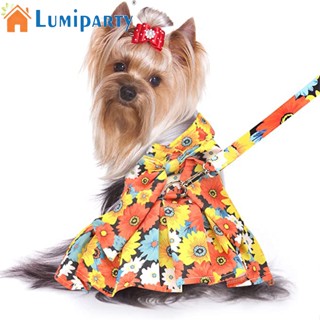Lumiparty ชุดเดรสลายดอกไม้ พร้อมสายจูง ลายดอกทานตะวัน ประดับโบว์ใหญ่ เหมาะกับฤดูร้อน สําหรับสัตว์เลี้ยง ลูกสุนัข