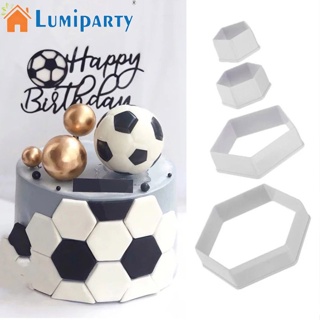 Lumiparty แม่พิมพ์ตัดคุ้กกี้ เค้ก ลายฟุตบอล หกเหลี่ยม Diy สําหรับตกแต่งเค้ก ฟองดองท์ 4 ชิ้น