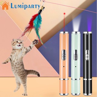 Lumiparty 4-in-1 แท่งไม้ พร้อมกระดิ่งขนนก ชาร์จ Usb ไฟฉายอินฟราเรด ของเล่นสําหรับสัตว์เลี้ยง แมว