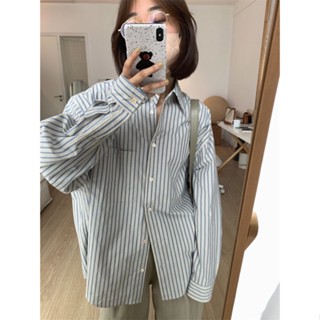 Blue Striped Long-sleeved Shirt Womens 2023 New Arrival Loose Casual All-match Shirt Womens Summer Sunscreen Jacket