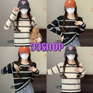 JJ Shop​💜​พร้อมส่ง เสื้อแขนยาวไหมพรม คอกลม ลายทาง2สี"39159" -C