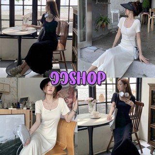 JJ Shop​💜​พร้อมส่ง ชุดเดรสแขนสั้น ผ้าไหมพรม กระโปรงยาว "9A129" -C