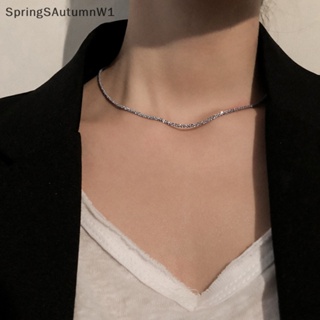 [SpringSAutumnW] สร้อยคอโซ่ สีเงิน แวววาว เรียบง่าย เครื่องประดับ สําหรับผู้หญิง งานแต่งงาน ปาร์ตี้วันเกิด [TH]