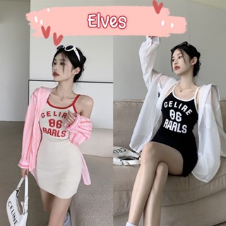 Elves✨พร้อมส่ง✨ มินิเดรสสายเดี่ยว ลายตัวอักษร ~FY2296~ -H