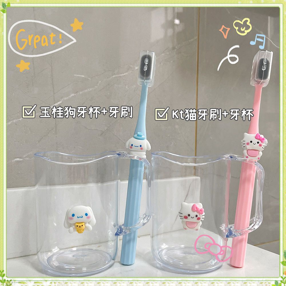 ถ้วยน้ําดื่ม แบบหนา ลายการ์ตูน Sanrio My Melody Cinnamoroll น่ารัก จุของได้เยอะ พร้อมแปรงฟัน