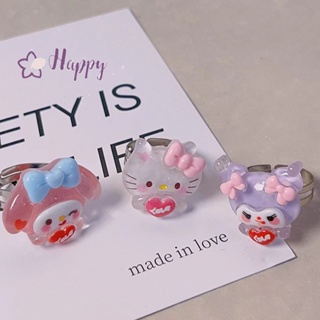 &lt;Happybay&gt; แหวนเรซิ่น ลายการ์ตูนอนิเมะ Kawaii Kuromi Cinnamoroll ปรับได้ ของขวัญวันเกิด สําหรับเด็ก