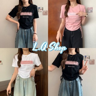 L.A Shop ​พร้อมส่ง เสื้อไหมพรมแขนสั้น รูดด้านข้าง สีพื้นคอกลม "52201" -C