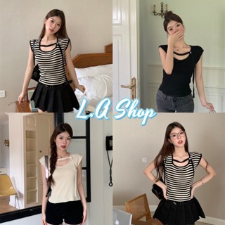 L.A Shop ​พร้อมส่ง เสื้อไหมพรมแขนกุด สายคาดด้านหน้าติดกระดุม "1A43" -C