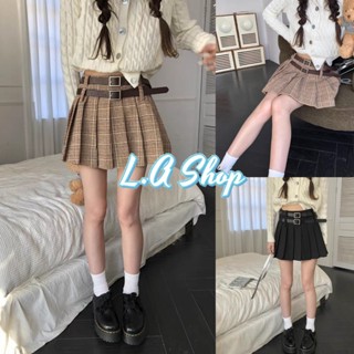 L.A Shop ​พร้อมส่ง กระโปรงพลีส เข็มขัด 2เส้น เกาหลีเกาใจ "606NEW" -NZ-XM