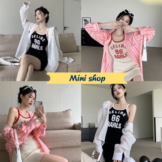 Mini shop🌸พร้อมส่ง🌸 (FY2296)  มินิเดรสสายเดี่ยว 2สี พิมพ์ลายตัวอักษรหน้าผ้า-H