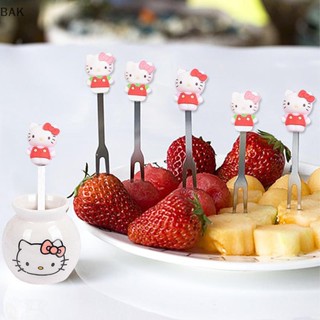 Bak ส้อมจิ้มผลไม้ เค้ก ขนมหวาน ลายการ์ตูน Hello Mini Cat สําหรับเด็ก 6 ชิ้น