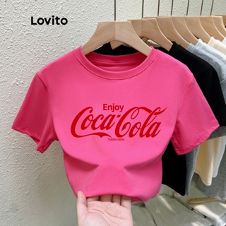 Lovito เสื้อยืดลำลอง ลายตัวอักษร พิมพ์ลาย สำหรับสตรี LNE15013 (ฮอตพิงค์)